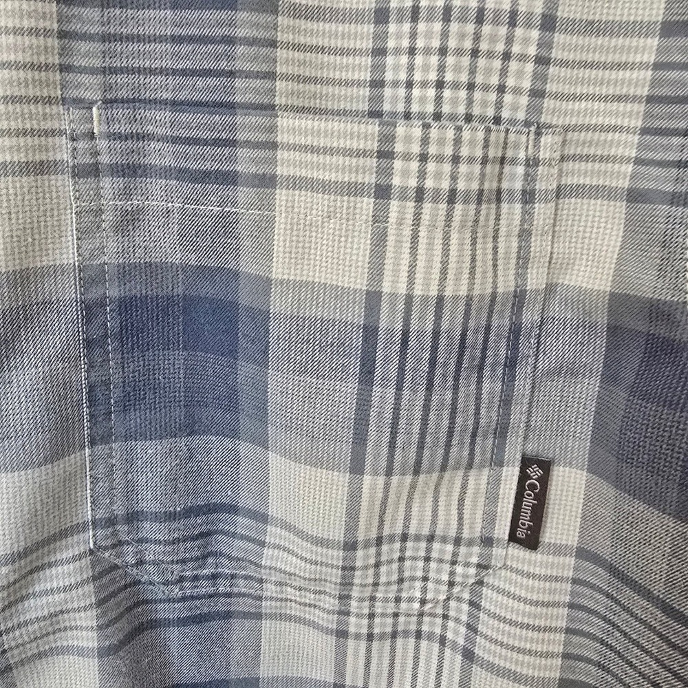 Columbia Mens L Blue White Plaid Button Front Utility Trail Hike Shirt Gorpcore - Picture 6 of 8